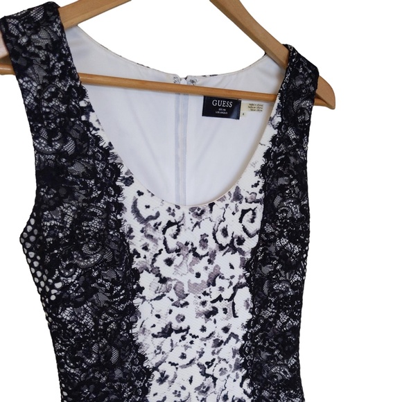 Guess Black White Lace Overlay Sleeveless Body Con Mini Dress - Picture 9 of 11